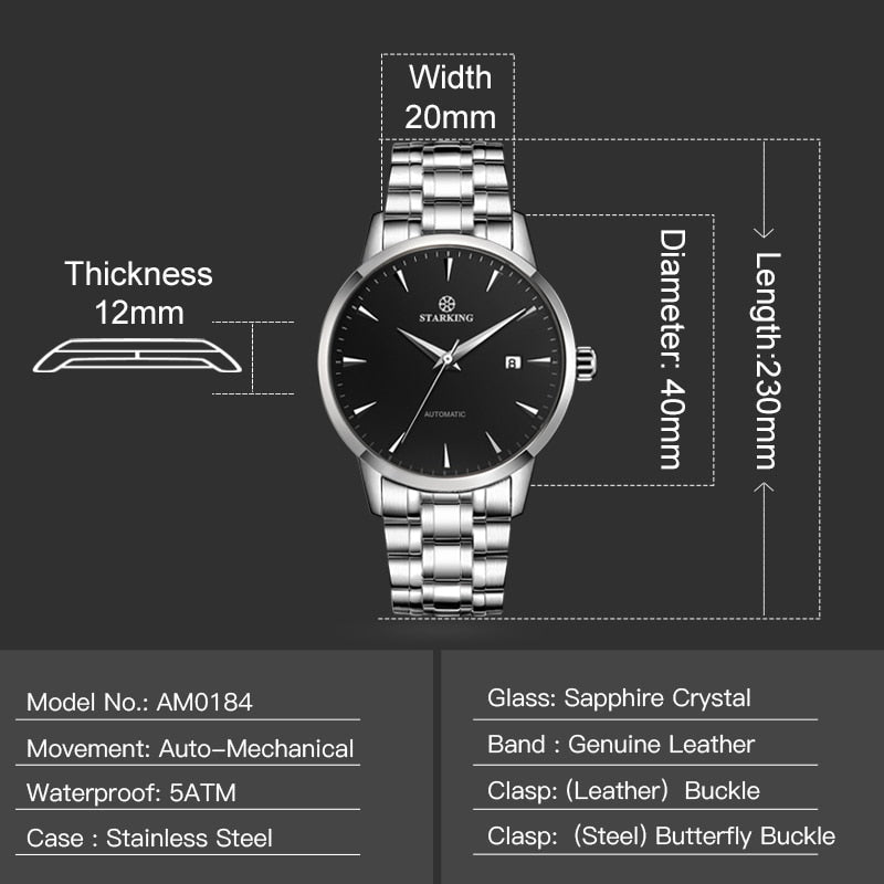 Men's Business Watch 40mm 5Bar Mechanical Watch Simple Sapphire  Ultra Thin Mechanical Watch The Clothing Company Sydney