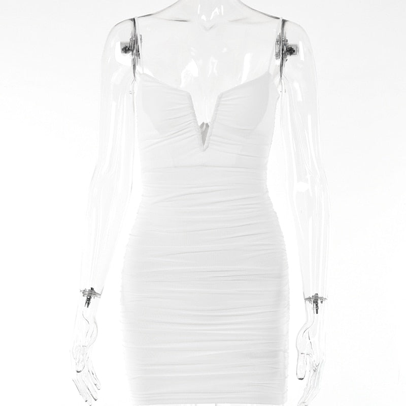 Spaghetti Strap Ruched Spring Slim Elegant Clubwear Solid Sleeveless Backless Sheath Dress The Clothing Company Sydney