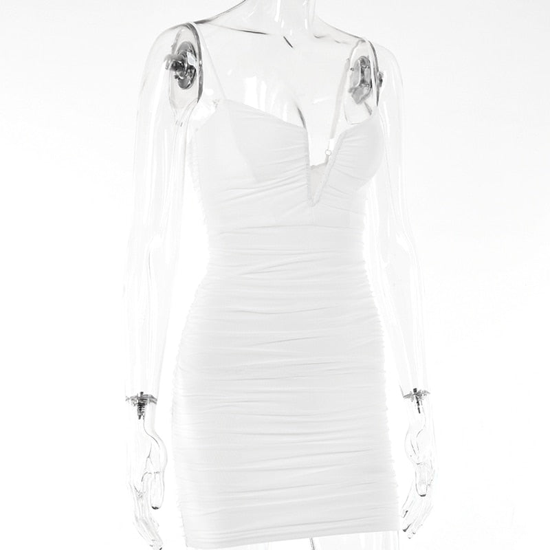 Spaghetti Strap Ruched Spring Slim Elegant Clubwear Solid Sleeveless Backless Sheath Dress The Clothing Company Sydney