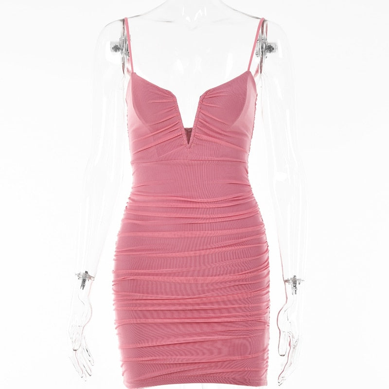 Spaghetti Strap Ruched Spring Slim Elegant Clubwear Solid Sleeveless Backless Sheath Dress The Clothing Company Sydney