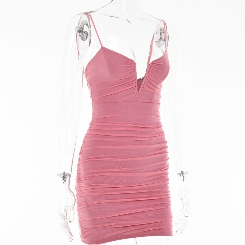 Spaghetti Strap Ruched Spring Slim Elegant Clubwear Solid Sleeveless Backless Sheath Dress The Clothing Company Sydney
