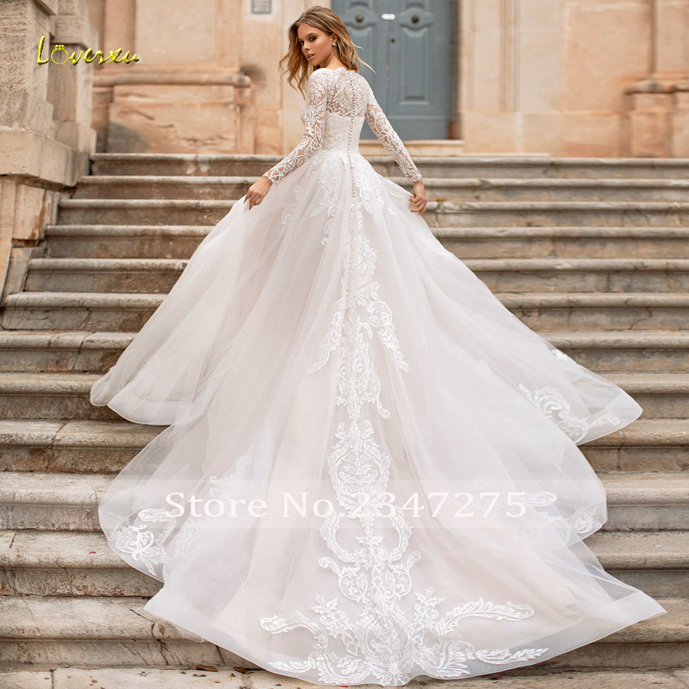 Long Sleeve Lace Vintage Wedding Dresses Illusion Appliques Court Train A Line Bridal Gowns The Clothing Company Sydney