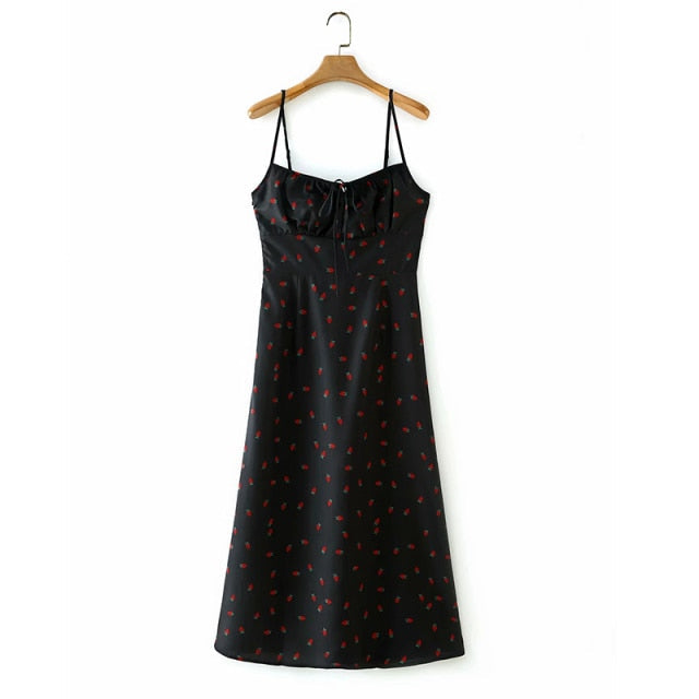 Strawberry Print White Chiffon Spaghetti Strap Vintage Boho Summer Beach Maxi Dress Sleeveless Sundress The Clothing Company Sydney