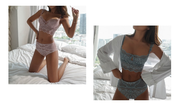 2 Piece underwear Set Lingerie Push Up Brassiere Ultra-thin Lace Bra Set Transparent Panties For Bralette sets The Clothing Company Sydney