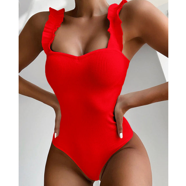 One Piece Swimsuit Wood Ear Ruffle Swimwear Push Up Monokini Bathing Suits Summer Beach Wear Swimming Suit The Clothing Company Sydney