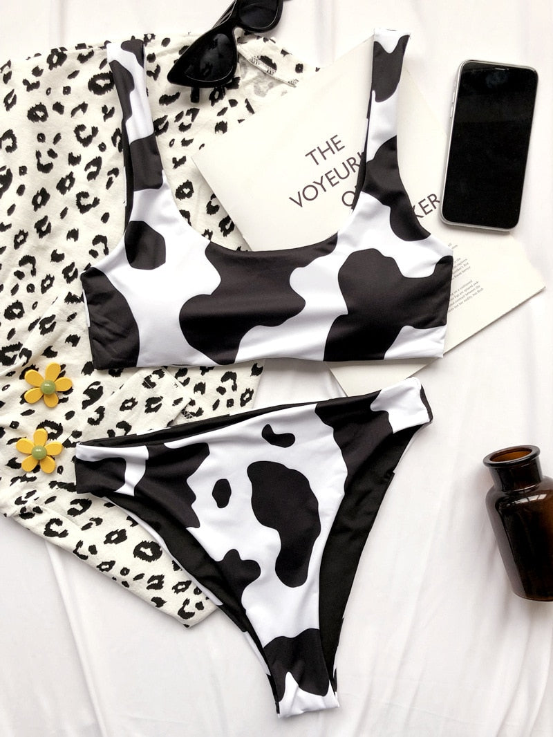 2 Piece Cow Print Bikini Cut Out Push Up Swimsuit Brazilian Summer Bathing Suit High Waist Swimwear The Clothing Company Sydney