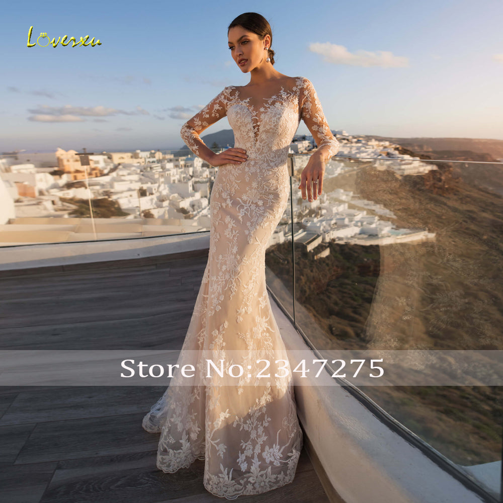 Long Sleeve Lace Mermaid Illusion Detachable Train Trumpet Vintage Bridal Gown Wedding Dress The Clothing Company Sydney