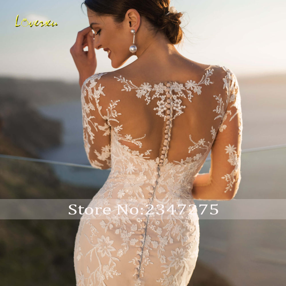 Long Sleeve Lace Mermaid Illusion Detachable Train Trumpet Vintage Bridal Gown Wedding Dress The Clothing Company Sydney