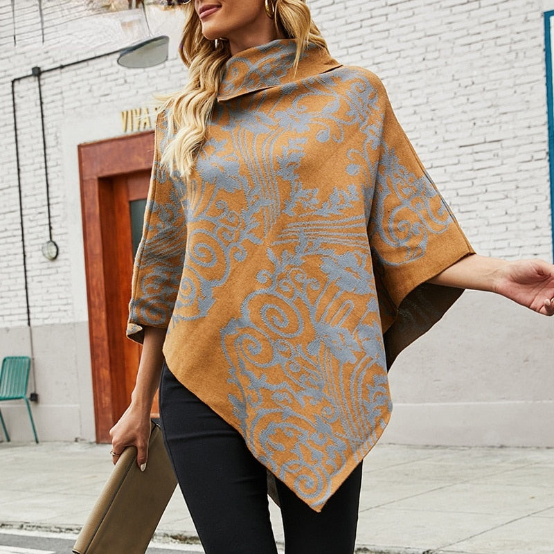 Autumn Winter Print Sweater Oversized Turtleneck Jumper Knitwear Vintage Cape Batwing Sleeve Poncho Pullover The Clothing Company Sydney
