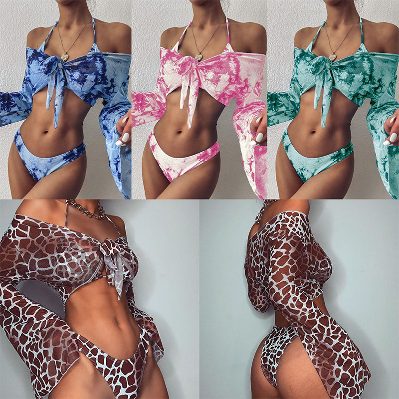 3 Three Piece Bikini Set Bell Sleeve Bikini Cover Up Swimwear Swimsuit Print Bathing Suit Beachwear Swimming Suit The Clothing Company Sydney
