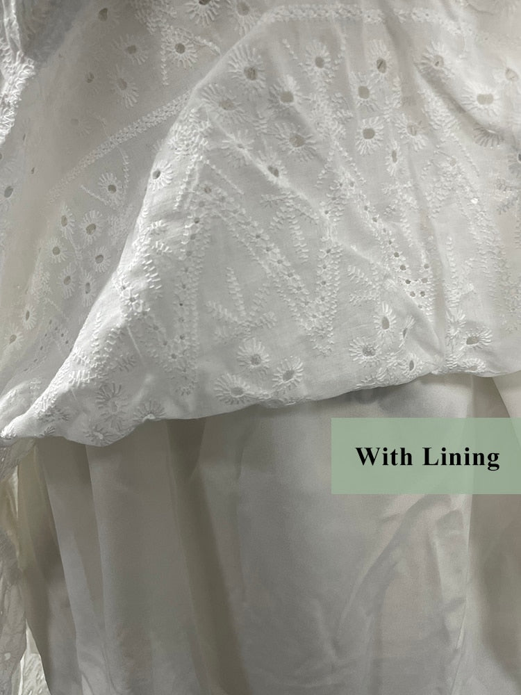 Cotton lace up hollow out summer white Holiday casual high waist ruffled mini dresses A-line frills Dress The Clothing Company Sydney