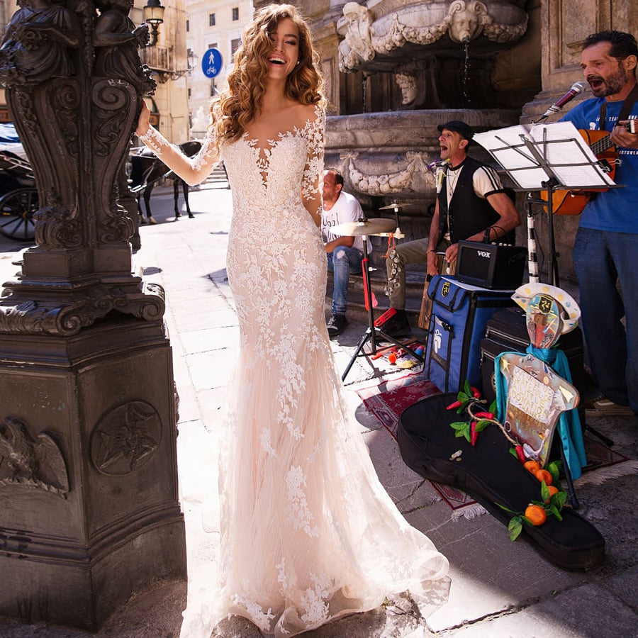 Charming Champagne Mermaid Sweetheart Appliques Train Lace Bridal Gown Corset Robe Custom Made Wedding Dresses The Clothing Company Sydney