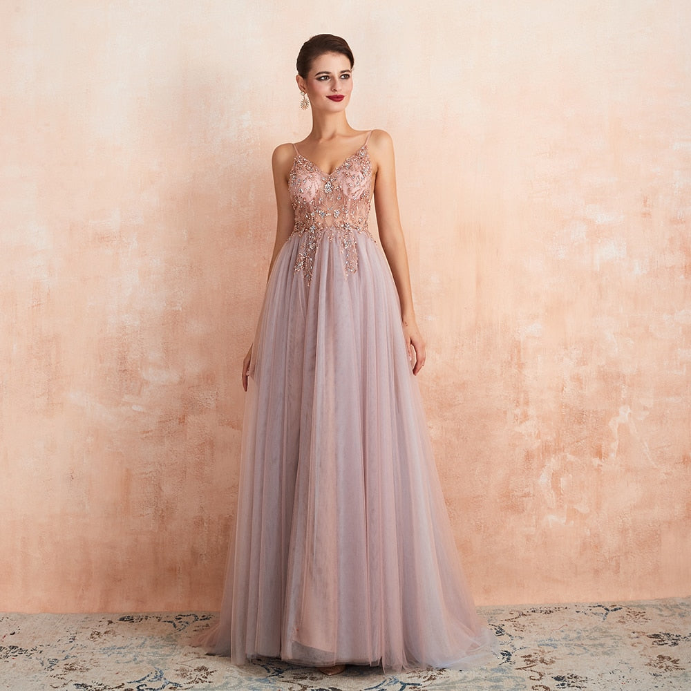 Spaghetti Straps Evening New Arrival V-Neck Rhinestones Beading Formal Prom Gowns with Slit Dresses The Clothing Company Sydney