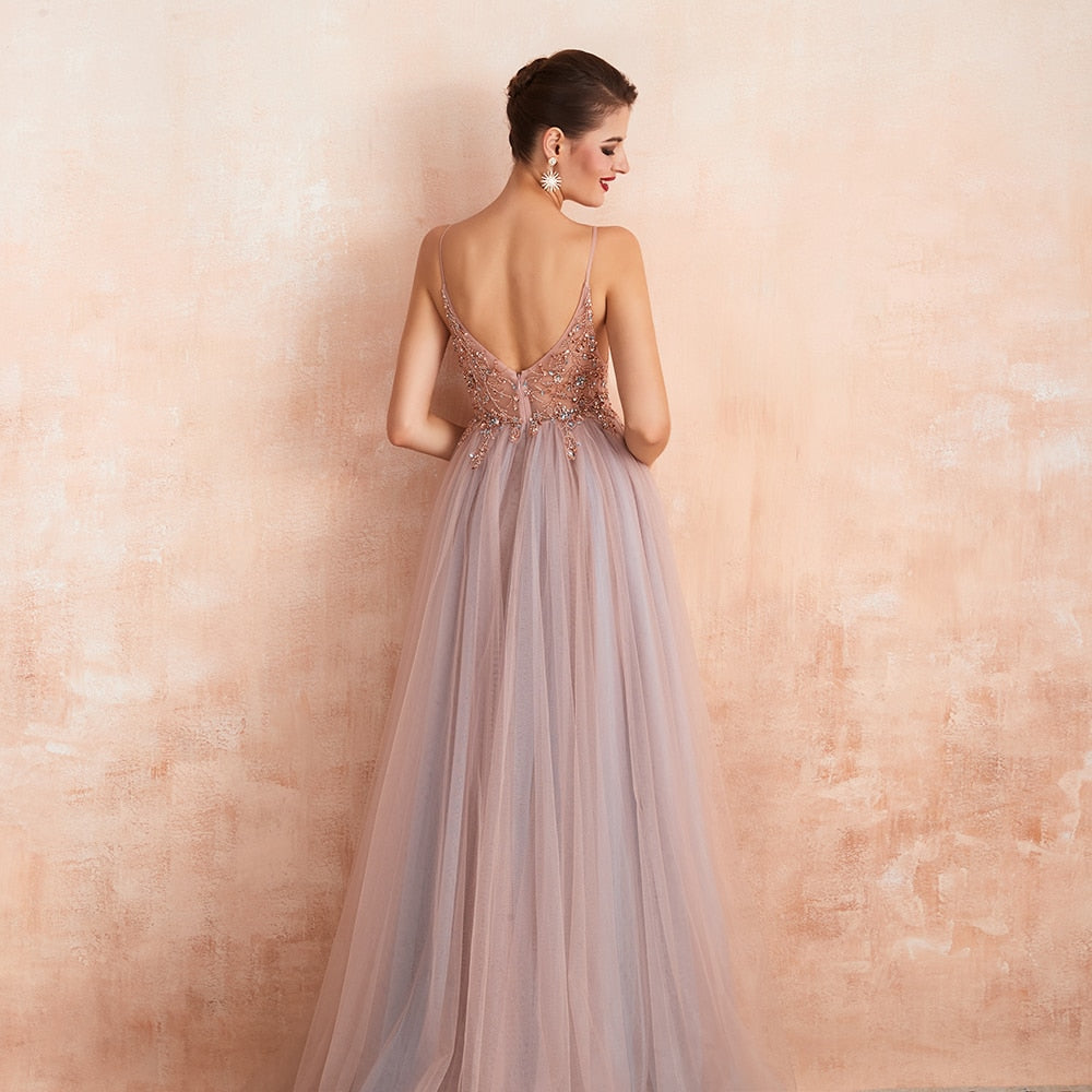 Spaghetti Straps Evening New Arrival V-Neck Rhinestones Beading Formal Prom Gowns with Slit Dresses The Clothing Company Sydney