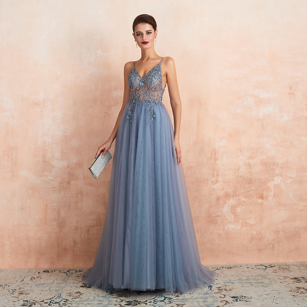 Spaghetti Straps Evening New Arrival V-Neck Rhinestones Beading Formal Prom Gowns with Slit Dresses The Clothing Company Sydney