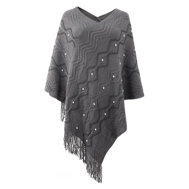 Autumn Winter Sweaters Poncho Knitting Capes Cloak Sweater V-Neck Irregular Hem Tassels Coat Striped Knitted Pullover The Clothing Company Sydney