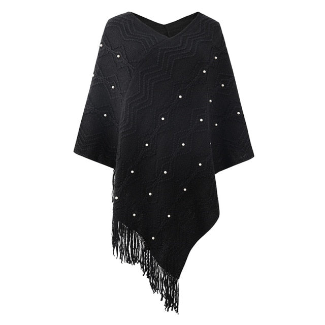 Autumn Winter Sweaters Poncho Knitting Capes Cloak Sweater V-Neck Irregular Hem Tassels Coat Striped Knitted Pullover The Clothing Company Sydney