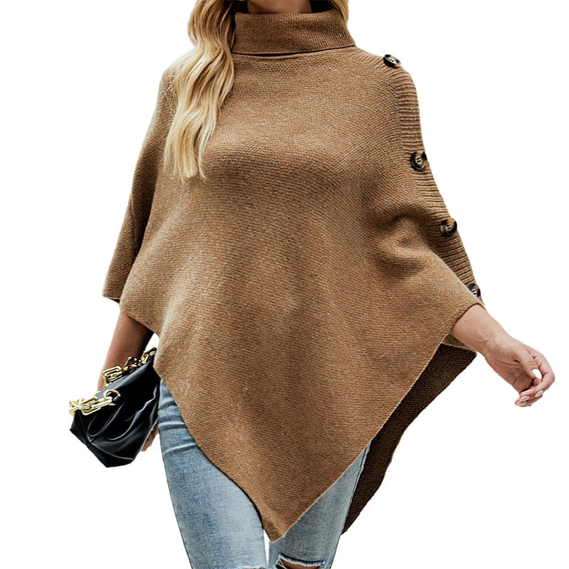 Autumn Winter Button Sweater Oversized Turtleneck Jumper Knitwear Holiday Vintage Cape Batwing Sleeve Poncho Pullover The Clothing Company Sydney
