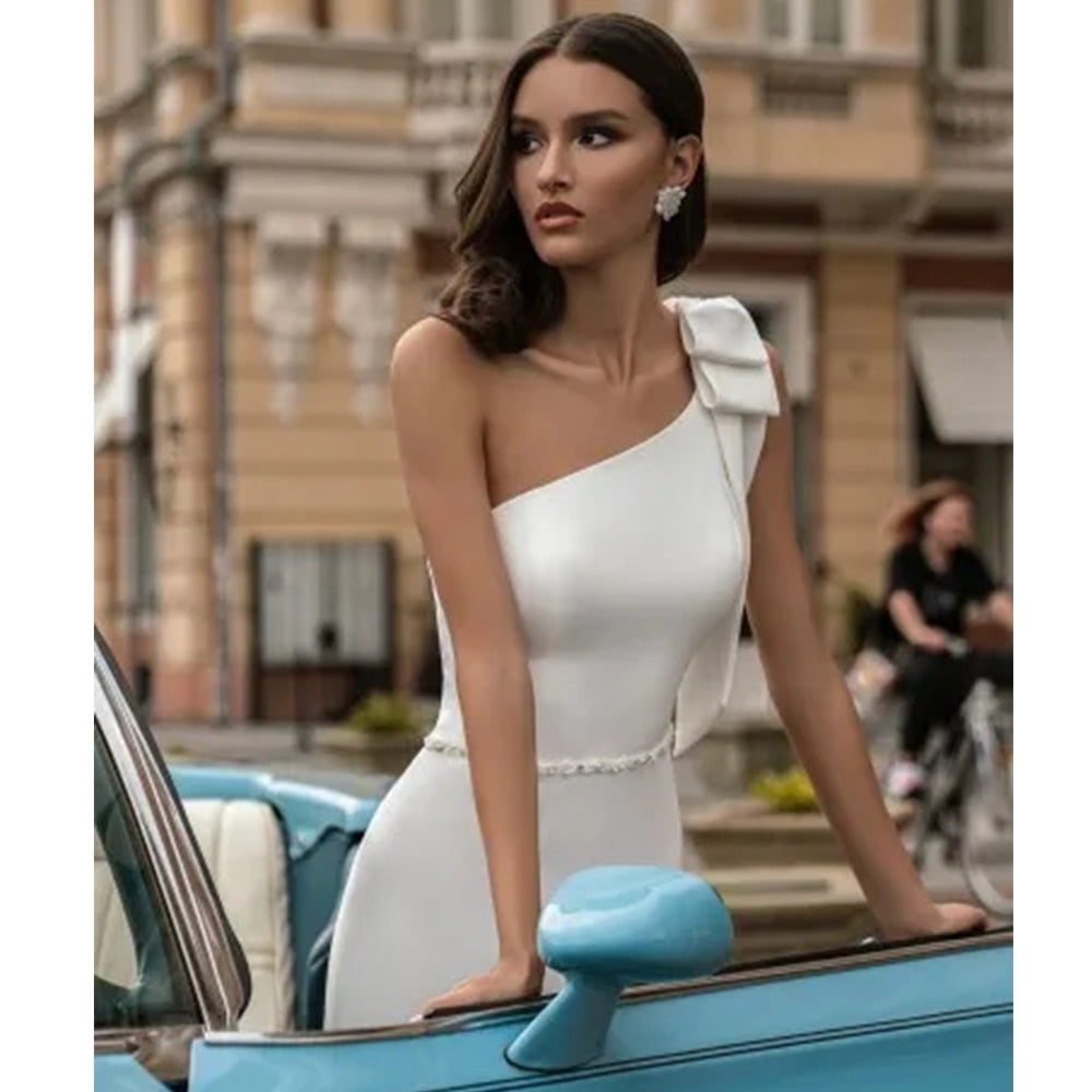 Elegant Sleeveless Mermaid Wedding Dresses Sweep Train Bows Sashes Square Collar Covered Button Bridal Gowns The Clothing Company Sydney