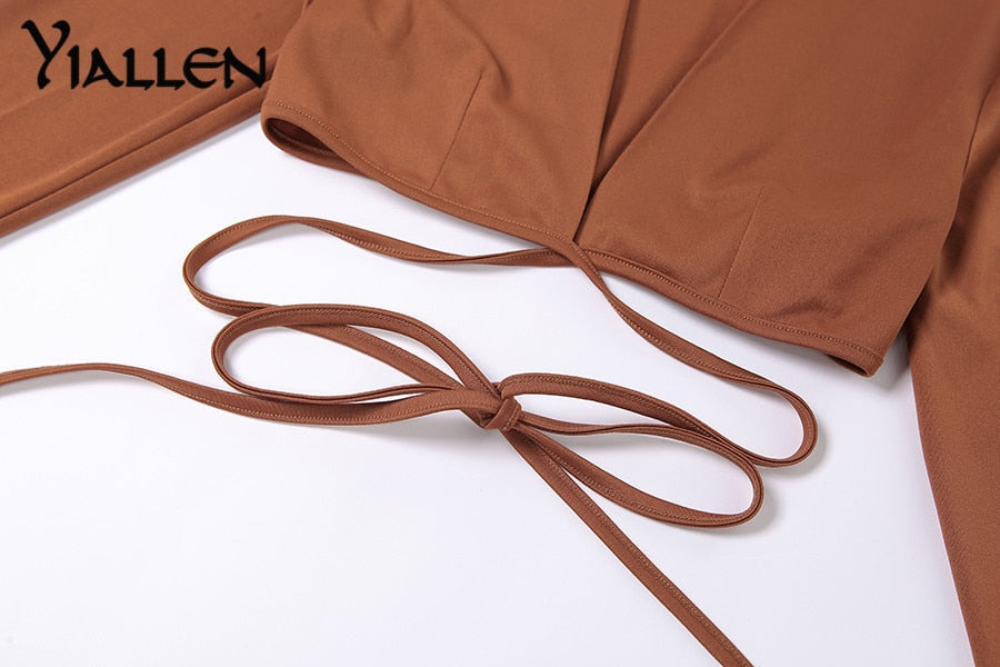 Summer  V Neck Long Sleeve Lace Up Short Top And High Waist Mini Skirt Sexy Street Two Piece Set The Clothing Company Sydney