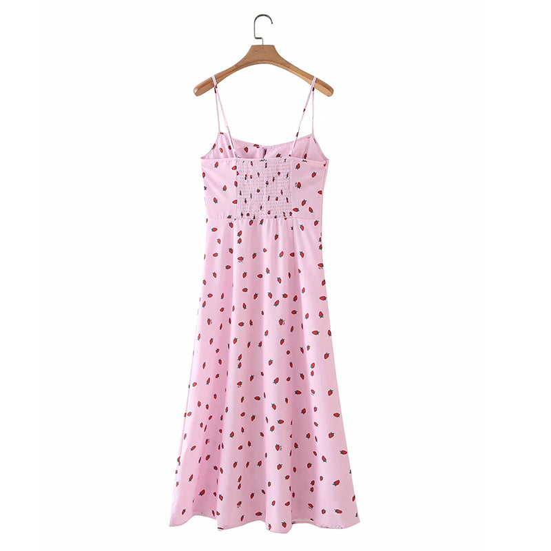 Strawberry Print White Chiffon Spaghetti Strap Vintage Boho Summer Beach Maxi Dress Sleeveless Sundress The Clothing Company Sydney