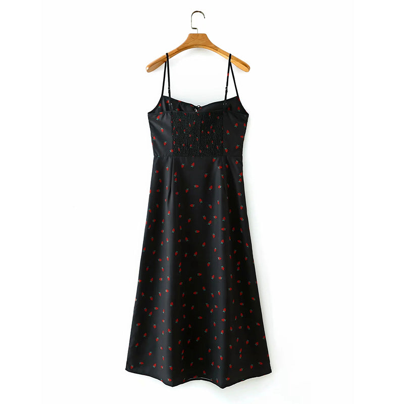 Strawberry Print White Chiffon Spaghetti Strap Vintage Boho Summer Beach Maxi Dress Sleeveless Sundress The Clothing Company Sydney