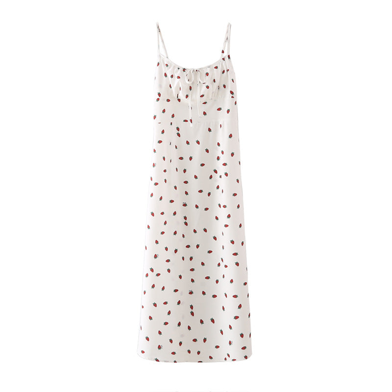 Strawberry Print White Chiffon Spaghetti Strap Vintage Boho Summer Beach Maxi Dress Sleeveless Sundress The Clothing Company Sydney