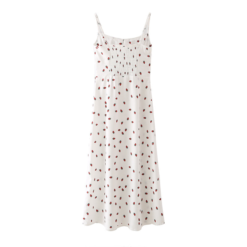 Strawberry Print White Chiffon Spaghetti Strap Vintage Boho Summer Beach Maxi Dress Sleeveless Sundress The Clothing Company Sydney