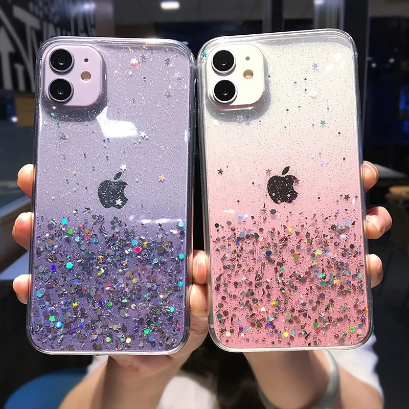 Clear Glitter Phone Case iPhone 13 12 Pro 11 Pro Max XS Max XR X 12Mini SE 2020 Cute Gradient Rainbow Sequins Cover The Clothing Company Sydney