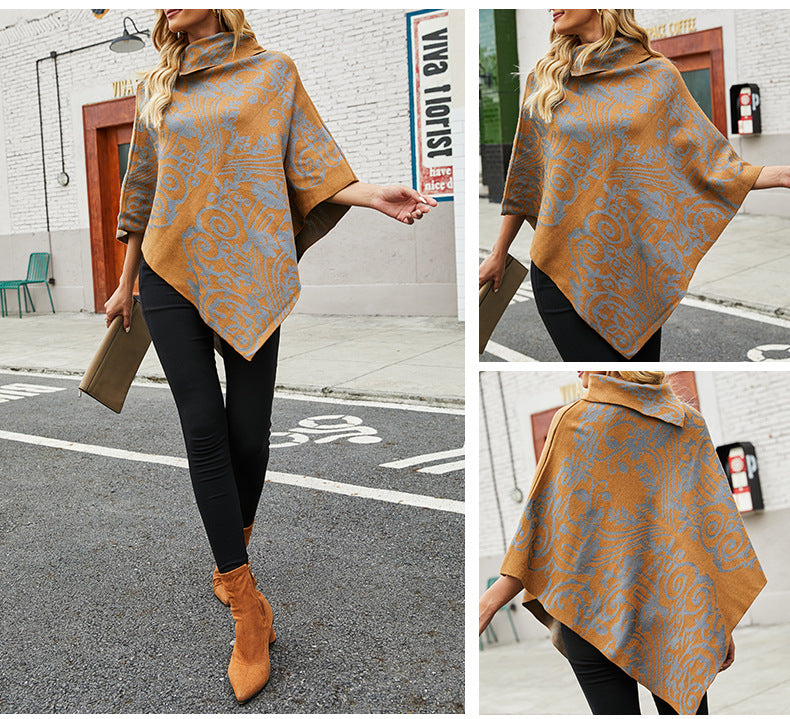 Autumn Winter Print Sweater Oversized Turtleneck Jumper Knitwear Vintage Cape Batwing Sleeve Poncho Pullover The Clothing Company Sydney