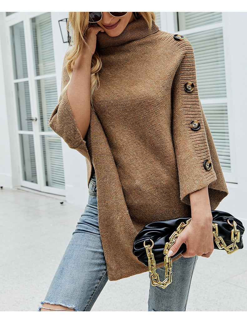 Autumn Winter Button Sweater Oversized Turtleneck Jumper Knitwear Holiday Vintage Cape Batwing Sleeve Poncho Pullover The Clothing Company Sydney
