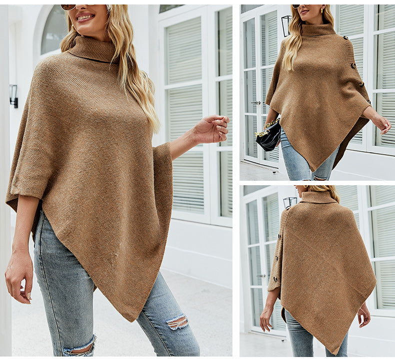 Autumn Winter Button Sweater Oversized Turtleneck Jumper Knitwear Holiday Vintage Cape Batwing Sleeve Poncho Pullover The Clothing Company Sydney