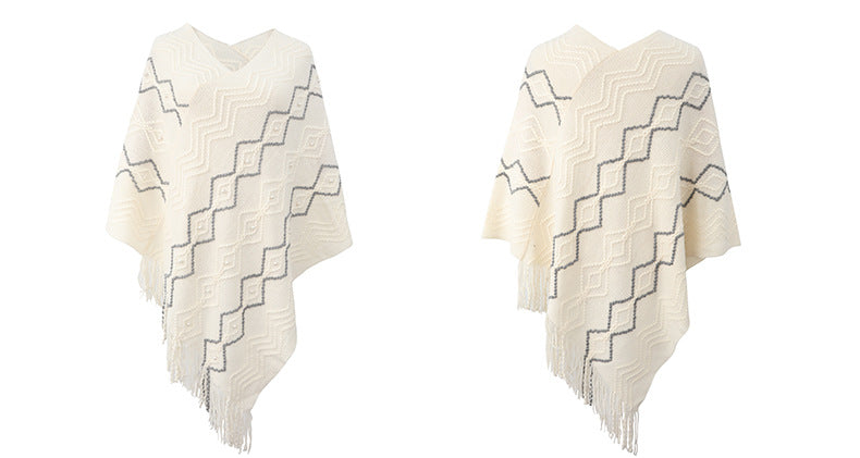 Autumn Winter Sweaters Poncho Knitting Capes Cloak Sweater V-Neck Irregular Hem Tassels Coat Striped Knitted Pullover The Clothing Company Sydney