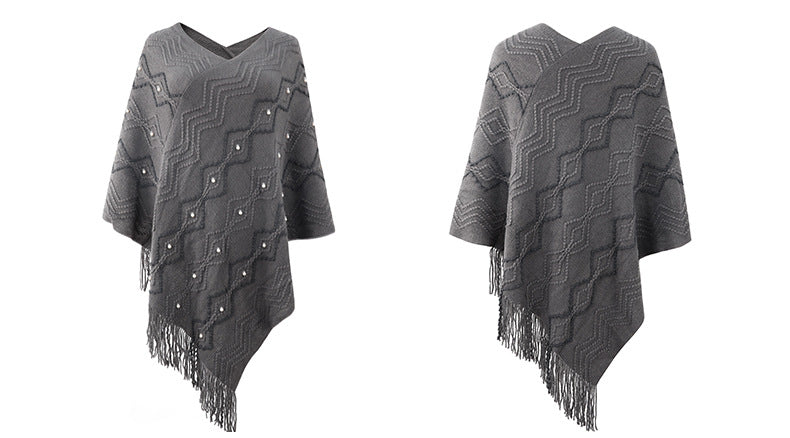 Autumn Winter Sweaters Poncho Knitting Capes Cloak Sweater V-Neck Irregular Hem Tassels Coat Striped Knitted Pullover The Clothing Company Sydney