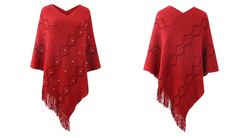 Autumn Winter Sweaters Poncho Knitting Capes Cloak Sweater V-Neck Irregular Hem Tassels Coat Striped Knitted Pullover The Clothing Company Sydney