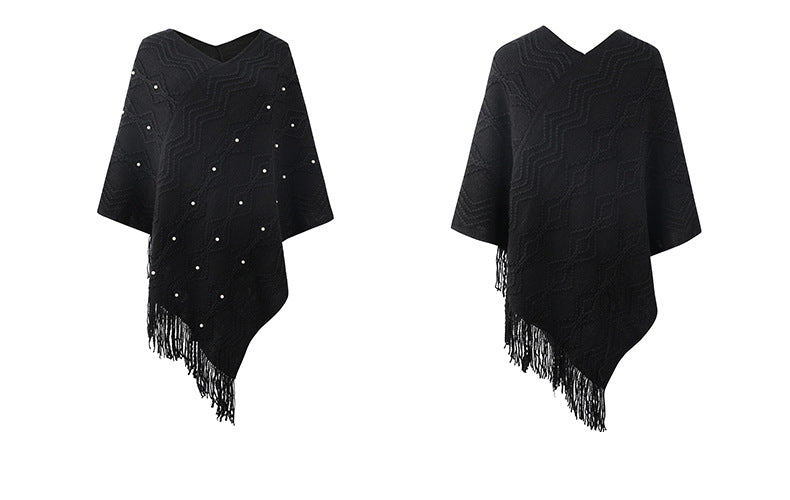 Autumn Winter Sweaters Poncho Knitting Capes Cloak Sweater V-Neck Irregular Hem Tassels Coat Striped Knitted Pullover The Clothing Company Sydney