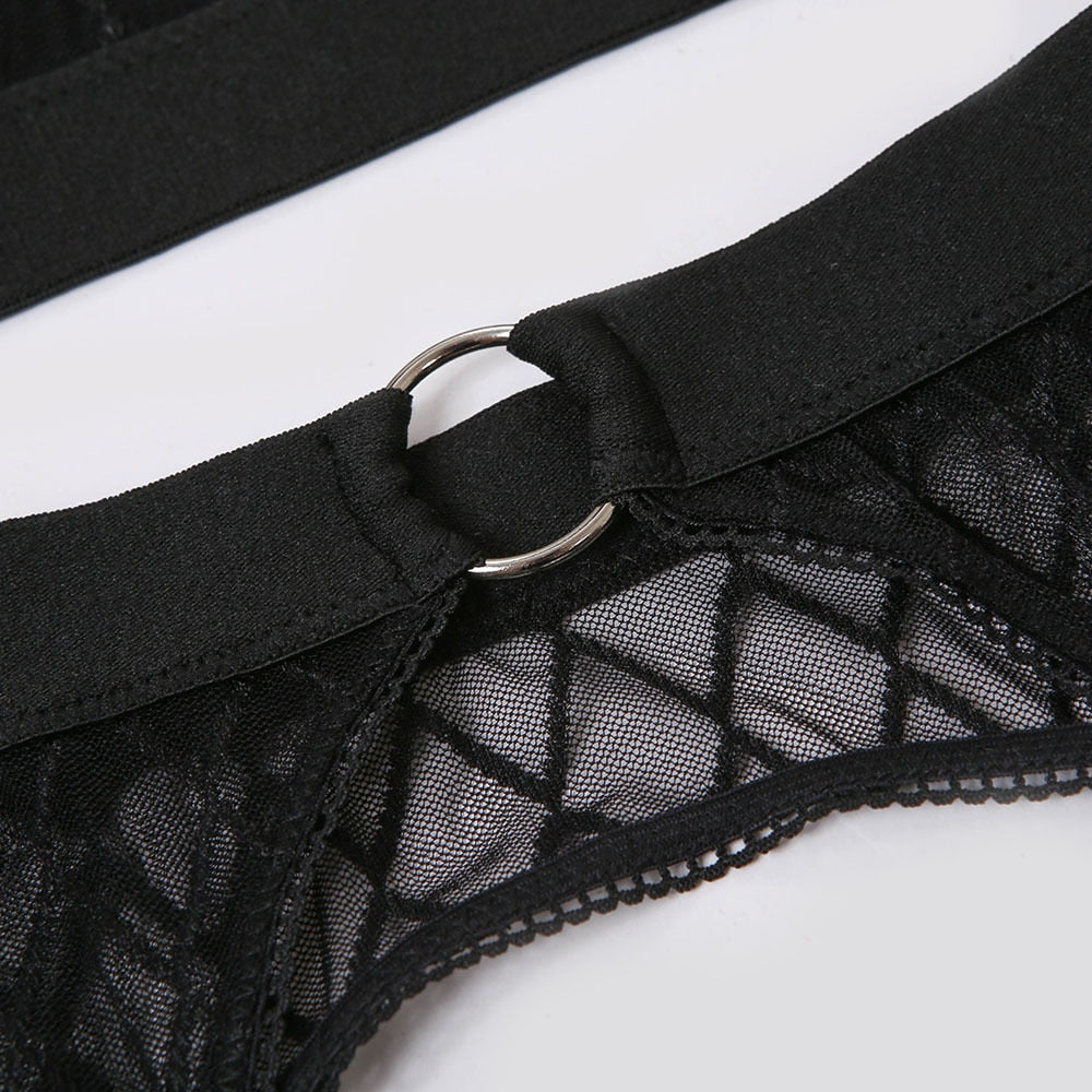 2 Piece Black Plaid Underwear Brief Sets Rhomboids Lace Bra and Panty Garter Transparent Lingerie Set The Clothing Company Sydney