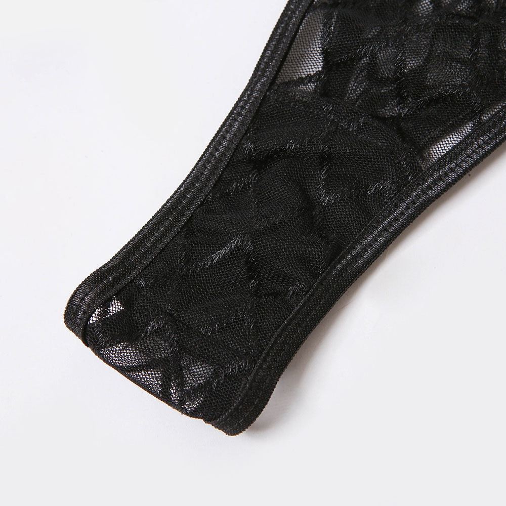 2 Piece Black Plaid Underwear Brief Sets Rhomboids Lace Bra and Panty Garter Transparent Lingerie Set The Clothing Company Sydney