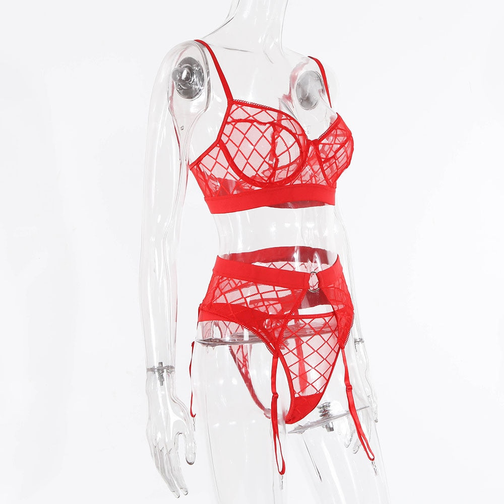 2 Piece Black Plaid Underwear Brief Sets Rhomboids Lace Bra and Panty Garter Transparent Lingerie Set The Clothing Company Sydney