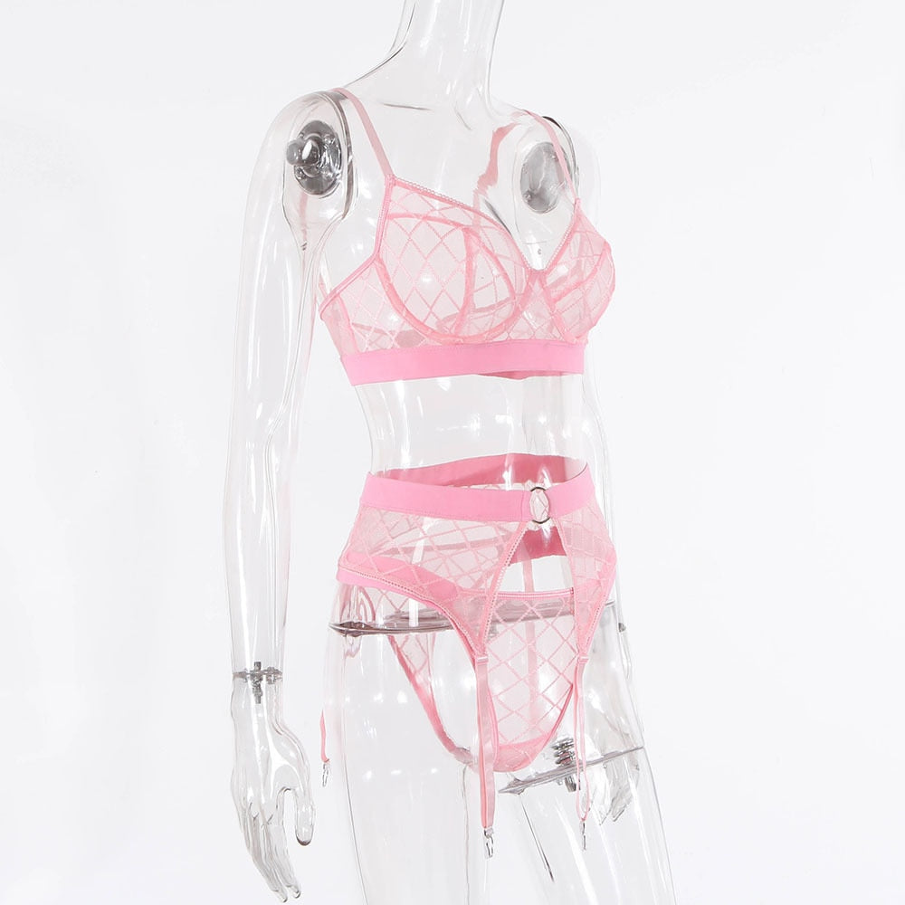 2 Piece Black Plaid Underwear Brief Sets Rhomboids Lace Bra and Panty Garter Transparent Lingerie Set The Clothing Company Sydney