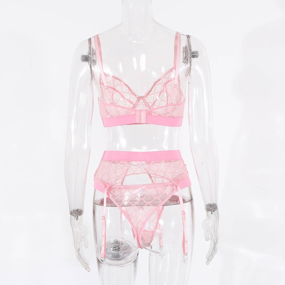 2 Piece Black Plaid Underwear Brief Sets Rhomboids Lace Bra and Panty Garter Transparent Lingerie Set The Clothing Company Sydney