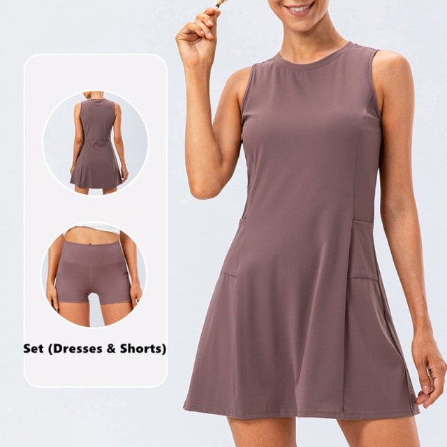 Nylon Mix Quick Dry Yoga Golf Fitness Badminton 2 Piece Set Skirt And Shorts Sportswear Tennis Dress The Clothing Company Sydney