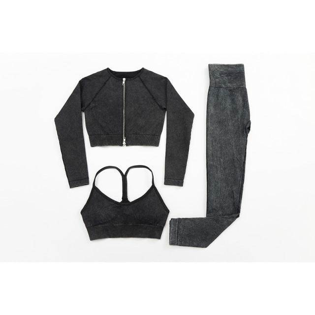 3 Piece High Waist Hip Push Pants Gym Suit Seamless Zipper Sports Yoga Fitness Shaping Activewear The Clothing Company Sydney