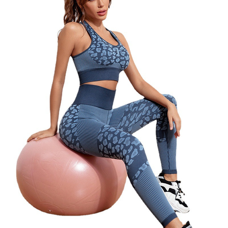 2 Piece Seamless Leopard Print High Waist Push Hip Running Fitness Wear Gym Workout Yoga Pants Sports Bra Set The Clothing Company Sydney