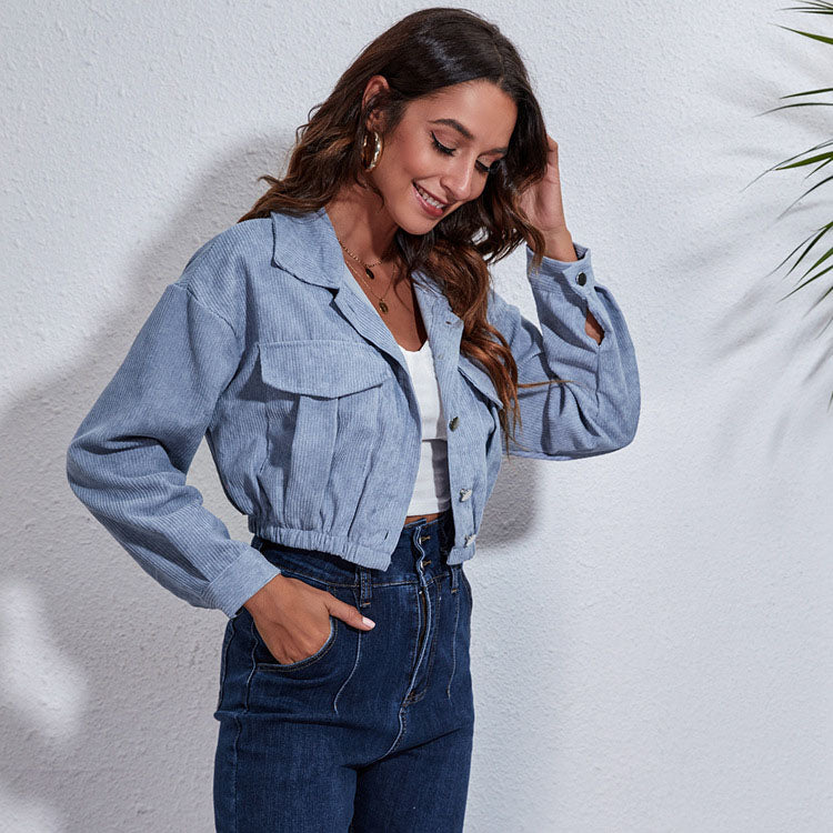 Autumn Spring Short Jacket Loose Turn Down Collar Long Sleeve Corduroy Coat  Outerwear The Clothing Company Sydney