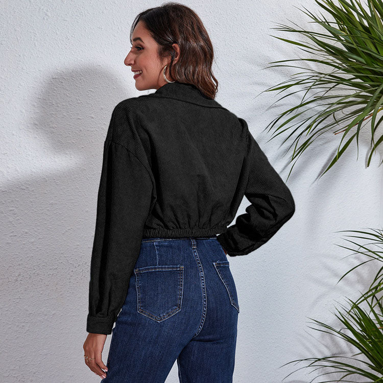 Autumn Spring Short Jacket Loose Turn Down Collar Long Sleeve Corduroy Coat  Outerwear The Clothing Company Sydney