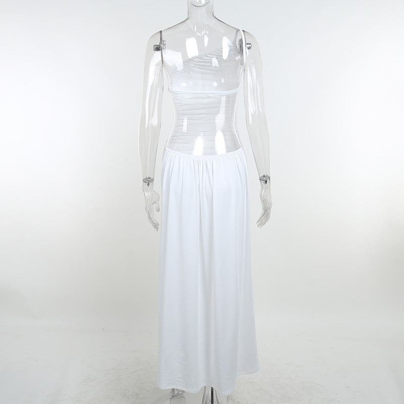 Summer Hollow Out White Midi Ruched Sleeveless Backless Club Khaki Y2K Beach Party Dress The Clothing Company Sydney