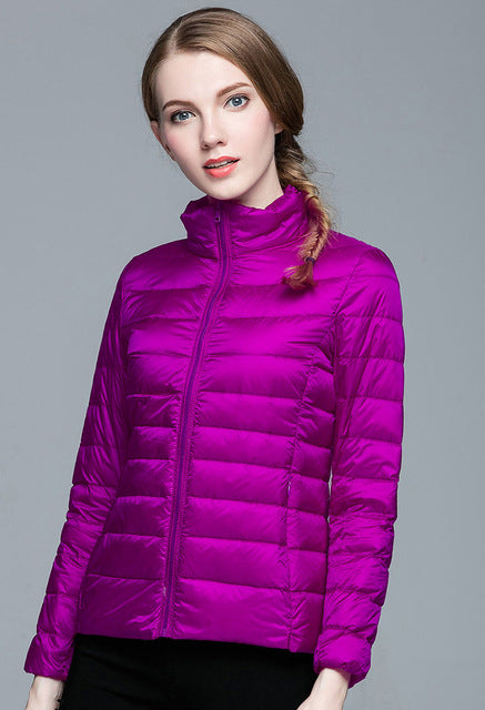 Ladies Stand Collar Duck Down Ultra Light Slim Long Sleeve Parka Puffer Jacket The Clothing Company Sydney