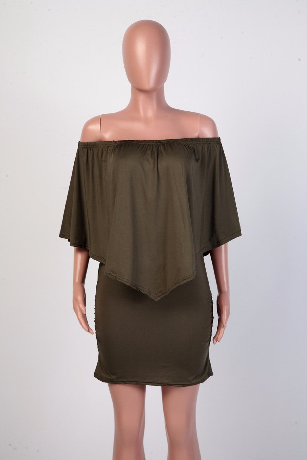 Army green Slash Neck Mini Off Shoulder Sexy Beach Casual Dress The Clothing Company Sydney
