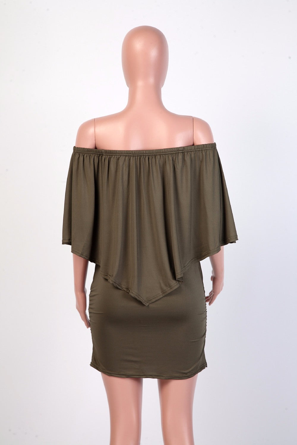 Army green Slash Neck Mini Off Shoulder Sexy Beach Casual Dress The Clothing Company Sydney